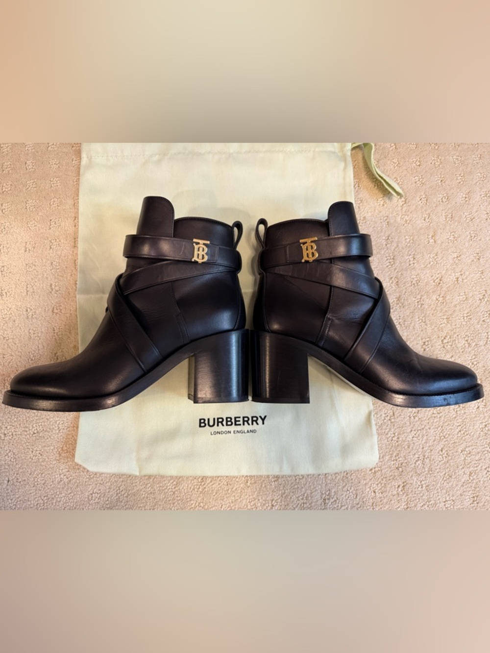 Burberry Black Monogram motif leather ankle boots, Size 36 - Picture 2 of 12